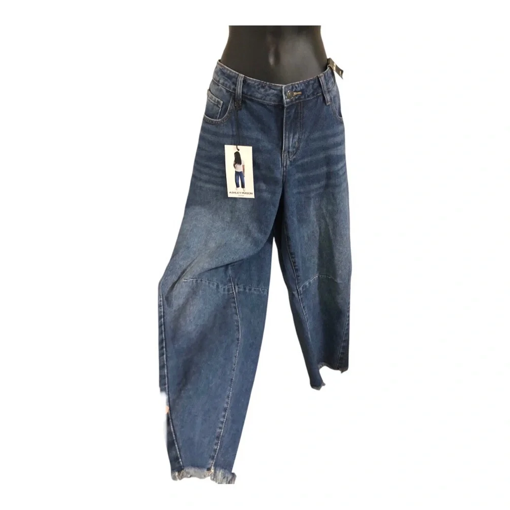 Ashley Mason loose fit cut off raw hem barrel jeans size 9/29 new - Picture 12 of 16